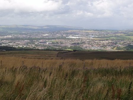 View over Burnley with Pendle Hill in the distance